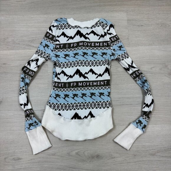 Free People Rally Rib Henley Top Size XS White Aspen Range Ivory Long Sleeve - Picture 5 of 6